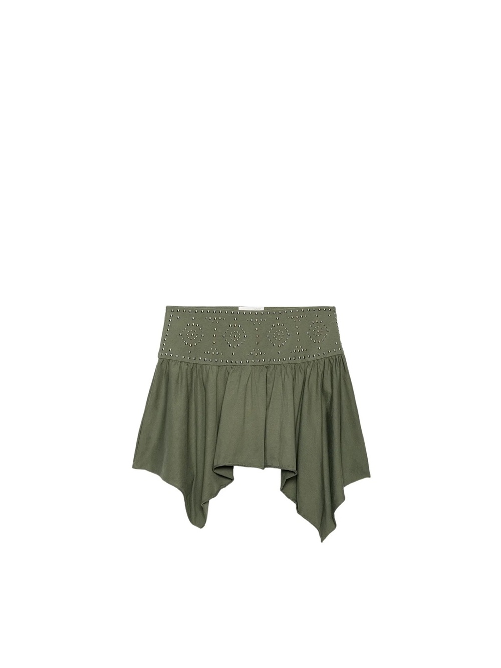 Zara Olive Green Asymmetrical Studded Waist Skirt